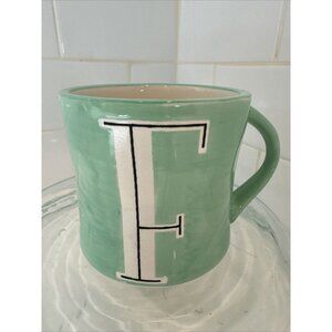 ANTHROPOLOGIE COFFEE TEA CUP MUG GREEN WITH LETTER F 12 OZ